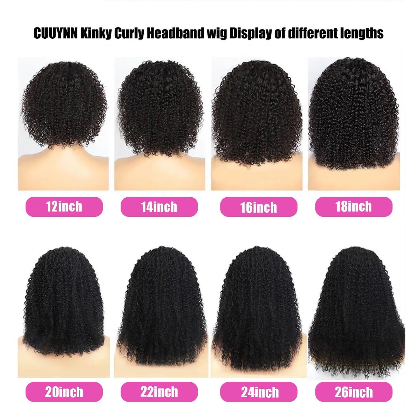 CUUYUN Kinky Curly Headband Wig Human Hair Curly Headband Wigs for Black Women 12 Inch None Lace Front Wigs Machine Made Wigs Glueless Brazilian Curly Human Hair Wig