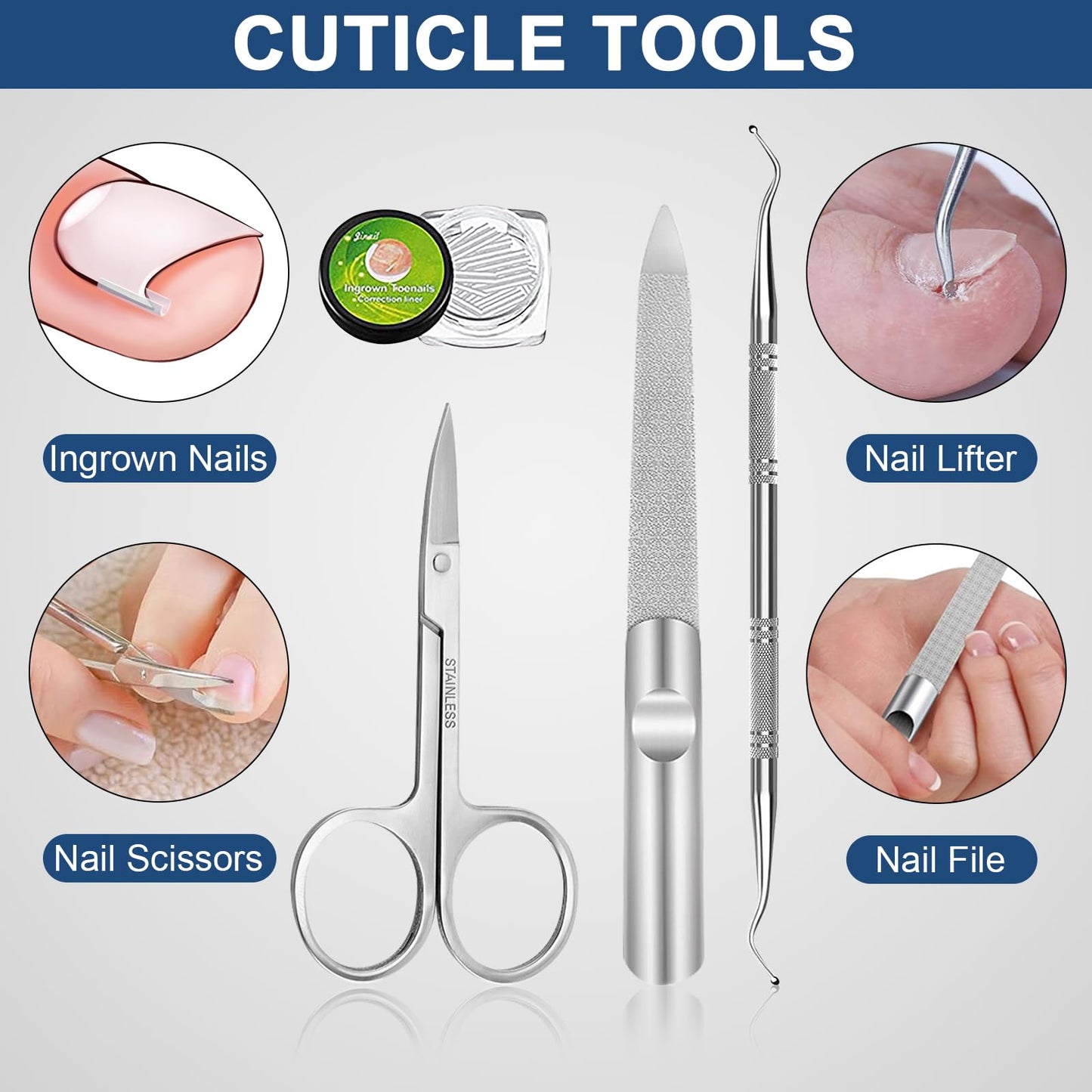 DUAIU 7Pcs Toenail Clippers for Thick Nails, Angled Head Large Nail Clippers for Senior, Heavy Duty Ingrown Toenail Clipper Sets with Wide Jaw, Sharp Nail Clipper Kits for Men and Women, Long Handle