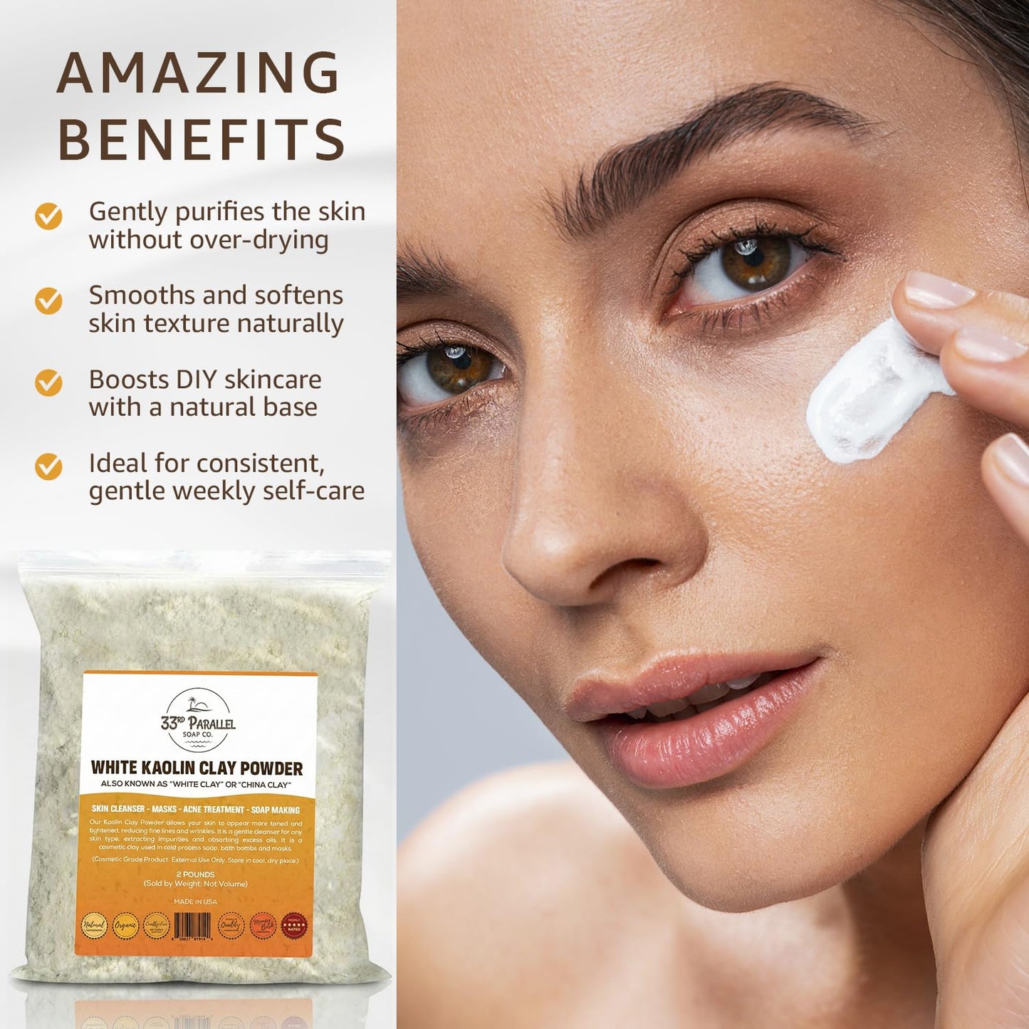 White Kaolin Clay Powder USP GRADE (5 LBS / 80 oz) 100% Natural USP Grade | Facials, Face Mask, Soap Making, Creams, Lotions, Bath Bombs | aka White Clay & China Clay Powder | 5 Pound