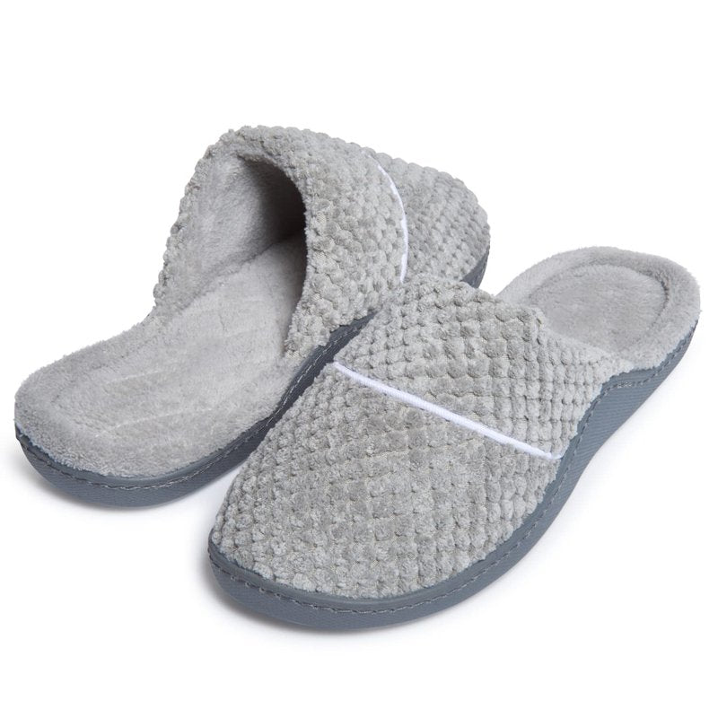 Laura Ashley Women's Spa Slip-On Rugged Scuff Slipper, Non-Slip House Slippers with Cushioned Insole for Ladies, Tan Waffle With Bow, Large