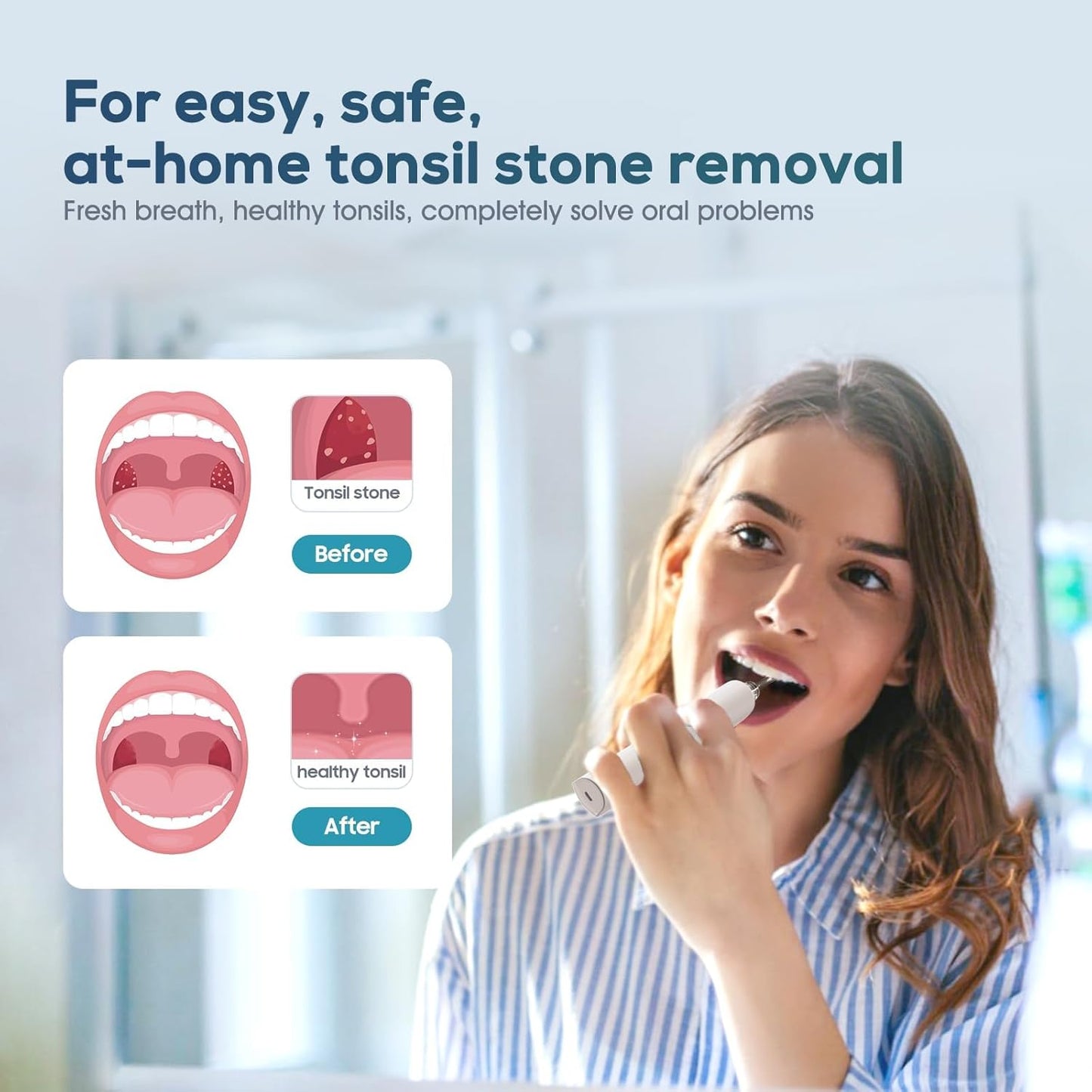 Tonsil Stone Remover Kit - 3 Modes Electronic Vacuum with LED Light & 5X Magnifying Mirror | Oral Irrigator for Bad Breath Relief