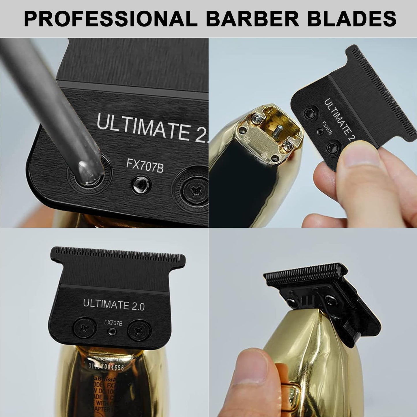 2PCS Replacement Trimmer Blades Compatible with BaBylissPRO FX787 & FX726 Trimmer,FX707Z DLC 2.0 Trimmer Blades Compatible with BaByliss Barberology Trimmer Blades,Black