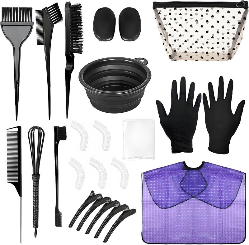 Hair Dye Kit - 26 Pcs Professional Hair Coloring Tools Set with Bowl, Brushes, Clips & More | Ideal for Salon & DIY Use