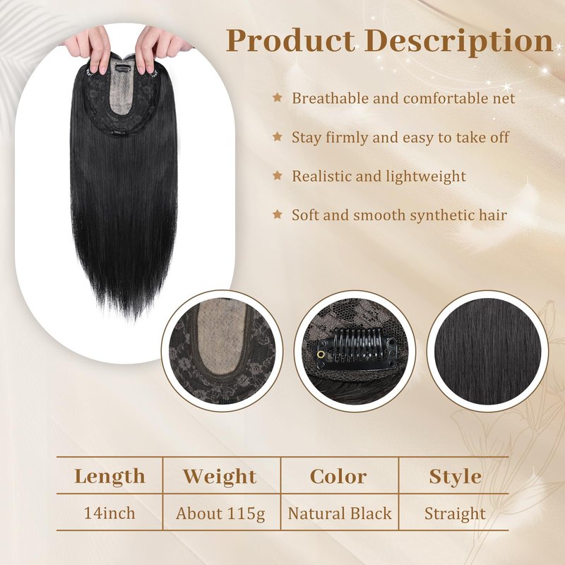 MEDO Hair Toppers for Women with Thinning Hair, 14 Inch Straight Short Black Wig Toppers for women