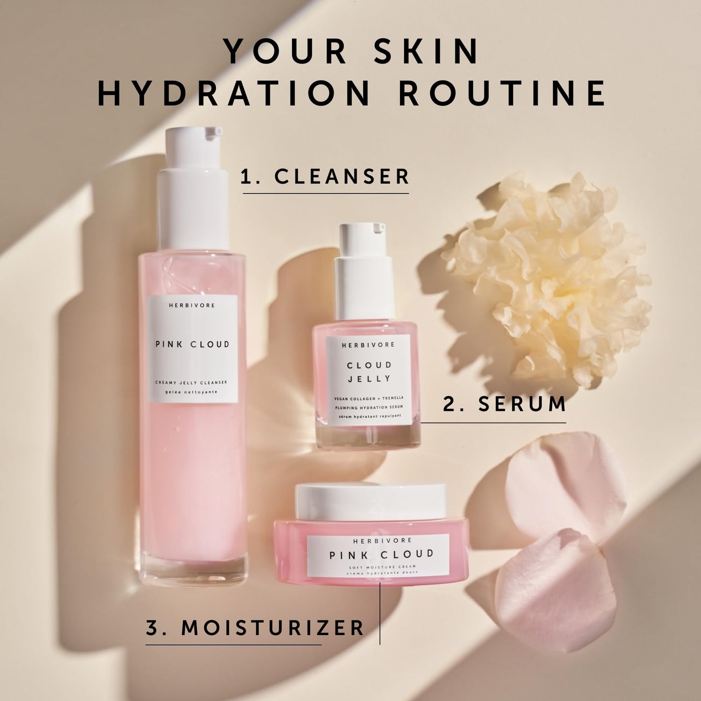 HERBIVORE "Skin In The Clouds" 3-step Plumping Hydration Gift Set | Cleanser, Cream, Serum | Plant -Based