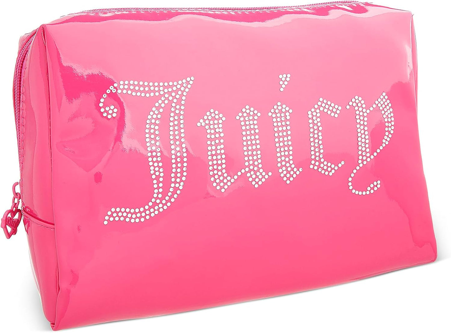 Juicy Couture Hot Pink Makeup Bag - Shiny Patent Organizer with Rhinestones | Travel Essentials