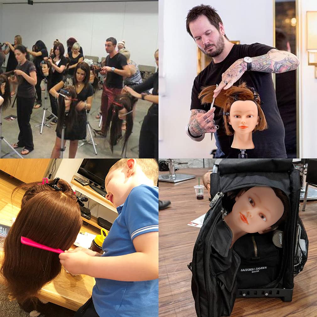 CZFY Cosmetology Mannequin Head with 100% Real Human Hair and Adjustable Stand 22-24” for Braiding Hair Styling Training Hairart Barber Hairdressing Fashion Salon Display