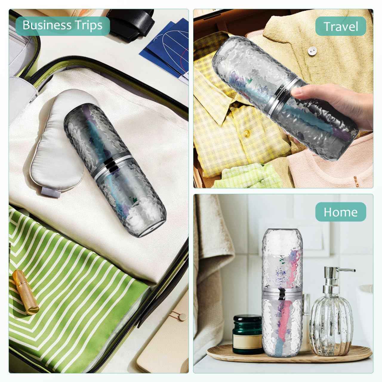 2PCS Travel Toothbrush Case with Cover, Portable Toothbrush Holder Cup Storage Container Dustproof Toothbrush Case for Bathroom Trip School Camping (Clear & Grey)