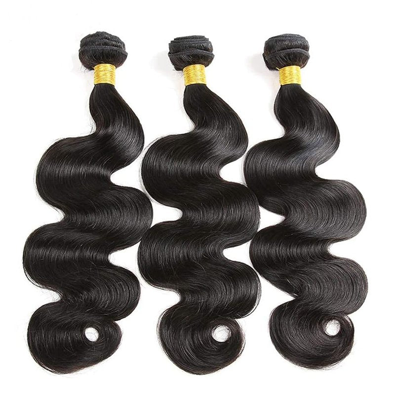 Body Wave Bundles Human Hair 10 12 14 Inch 100% Unprocessed Brazilian Virgin Hair Weave Bundles Human Hair Weft Body Wave Hair Extension for Black Women Natural Black