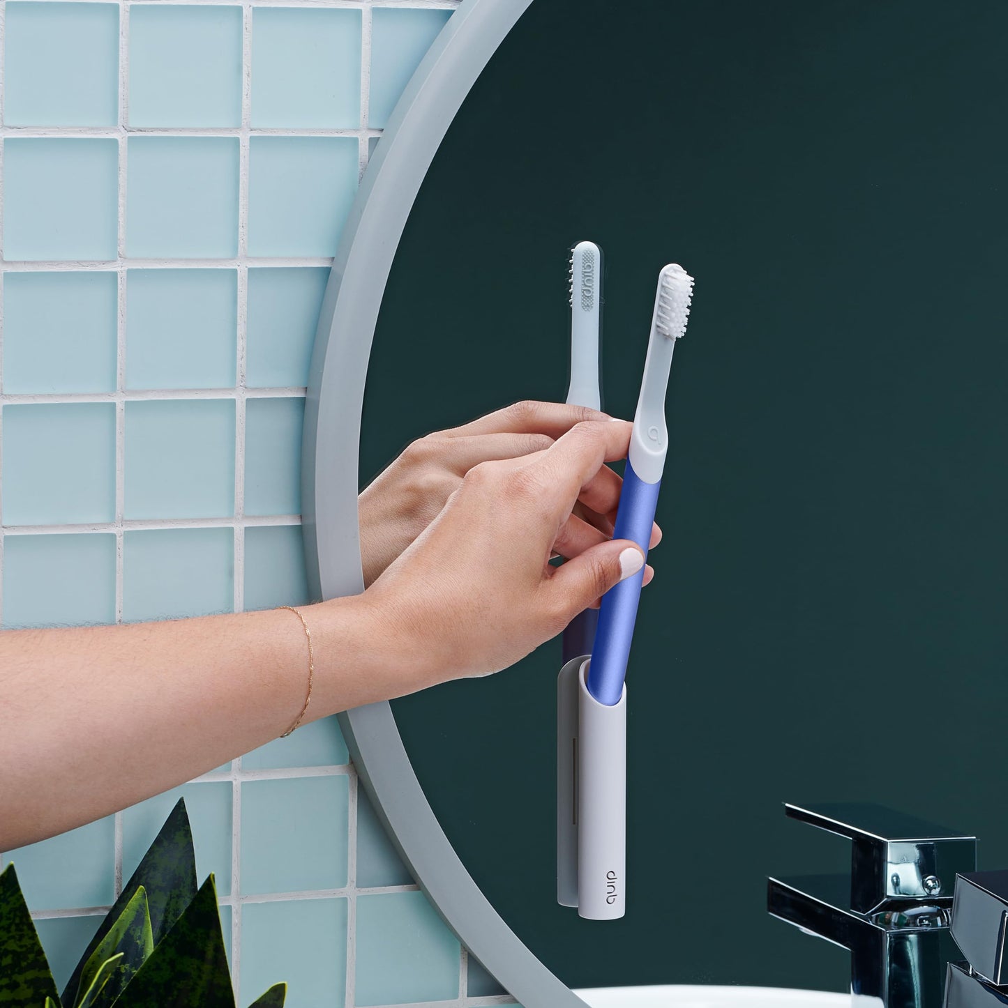 Quip Sonic Toothbrush for Adults with Timer - Includes Extra Brush Head and Travel Cover Mount - Electric, Soft Bristle Refill Head, Metal Handle, 3 Month Battery Life - Travel Toothbrush - Indigo