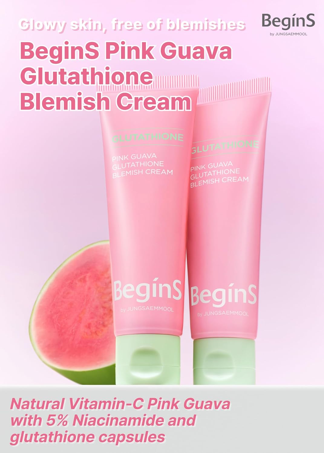 Glutathione Blemish Cream - Pink Guava Facial Moisturizer with 99% Pure Glutathione, Niacinamide & Vitamin C | 1.7 Fl Oz