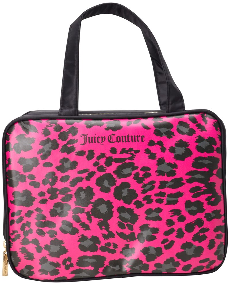 Juicy Couture Hot Pink Black Makeup Bag Cosmetics Organizer Travel Essentials Weekender Leopard Print