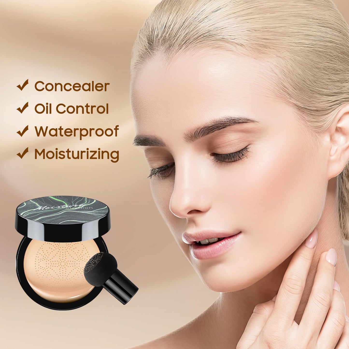 Ursoulney Mushroom Head Air Cushion CC Cream - tattoo cover up makeup is as soft as the skin, sponge head becomes bigger and softer (Natural)