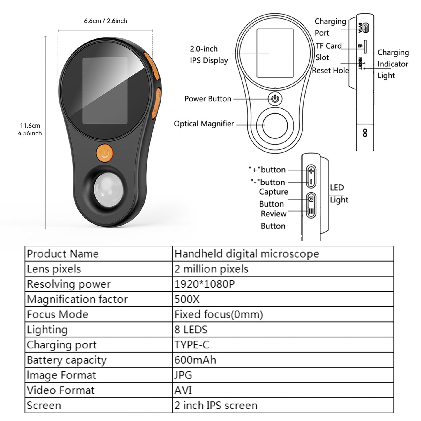 JBMBHC Handheld Dermatoscope Skin Analyzer Machine, Wireless Portable Digital Microscope with 1080P IPS Screen 8 LEDs, 500X Magnifier, for Scalp/Hair Trichomes Facial Skin Dermatoscope