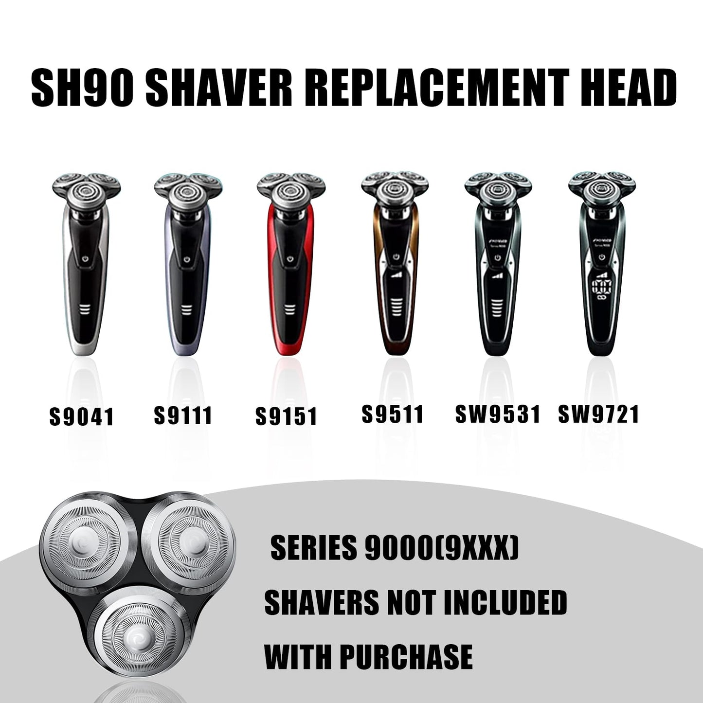 SH90 Replacement Rotary Heads Compatible with Philips Norelco Shavers Series 9000,Replacement Shaver Head with Upgrade Double-Layer Precision Blades for Men's Shaving,3 Packs