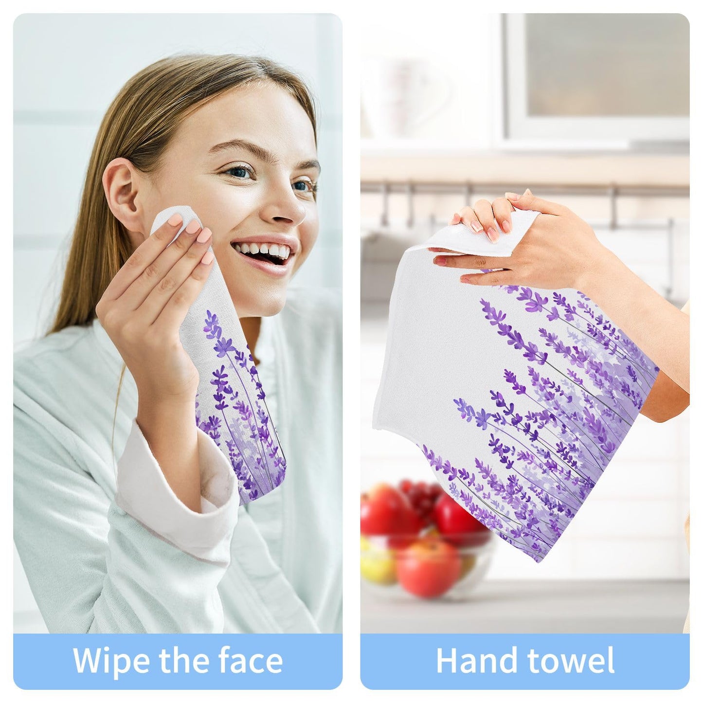 ALAZA Wash Cloth Set Purple Lavender Flowers(n1) - Pack of 6, Cotton Face Cloths, Highly Absorbent and Soft Feel Fingertip Towels