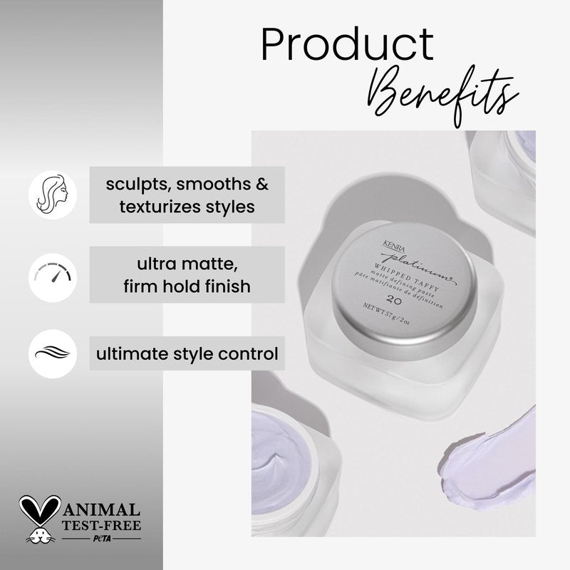 Kenra Professional Platinum Whipped Taffy 20 | Matte Defining Paste | Delivers An Ultra-Matte, Firm Hold Finish | Sculpts, Smooths & Texturizes Styles | All Hair Types | 2fl. Oz