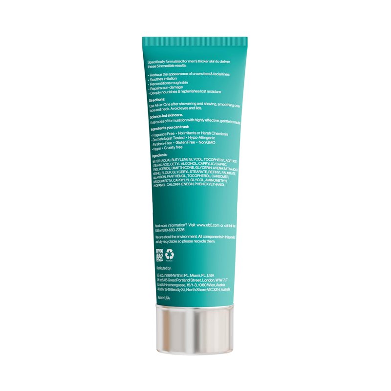 eb5 Men’s All-in-one Anti-Aging Face Cream | Formulated with Retinol, Vitamins E, B5, and A to Moisturize, Reduce Lines and Soothe Razor Burn - 4 Fl Oz