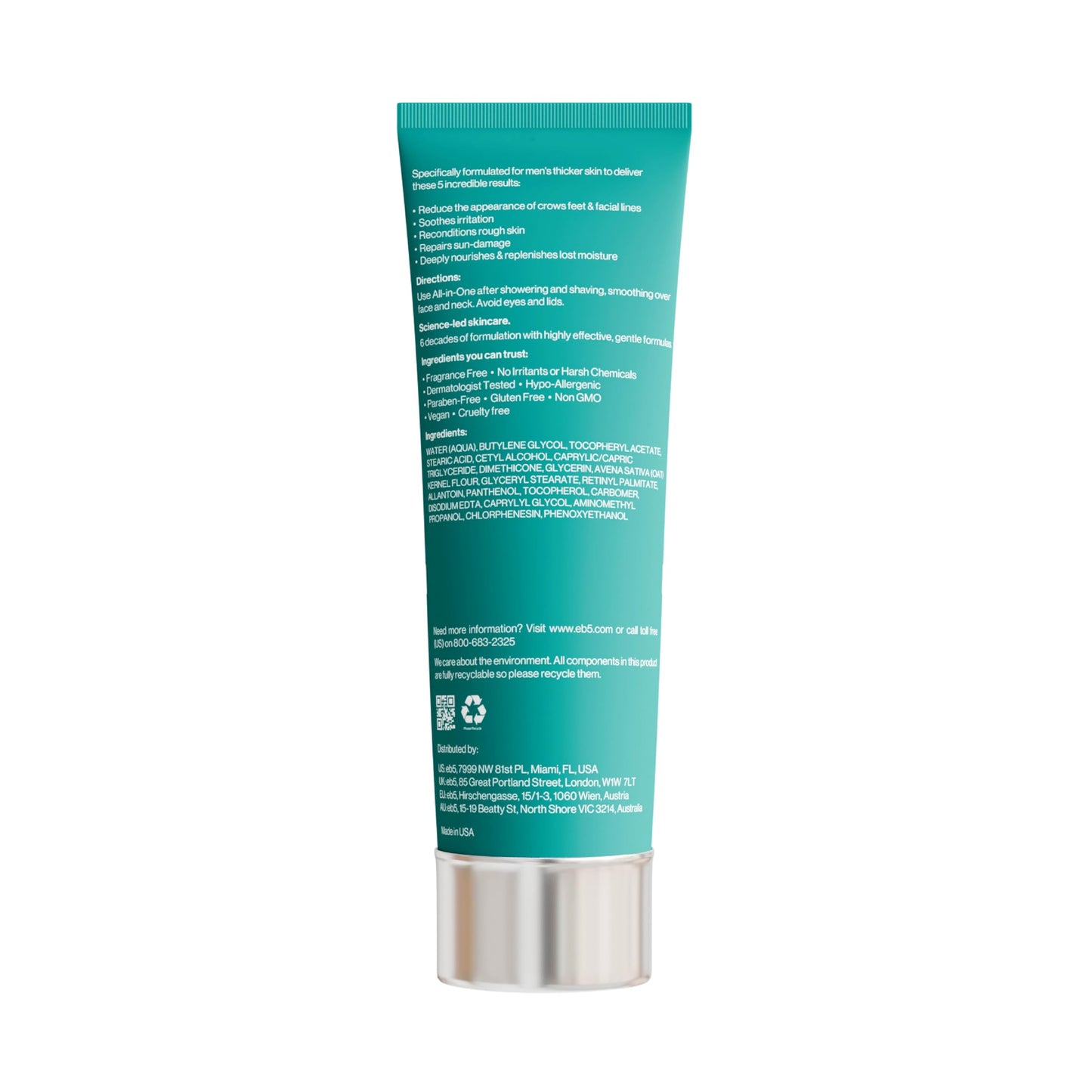 eb5 Men’s All-in-one Anti-Aging Face Cream | Formulated with Retinol, Vitamins E, B5, and A to Moisturize, Reduce Lines and Soothe Razor Burn - 4 Fl Oz