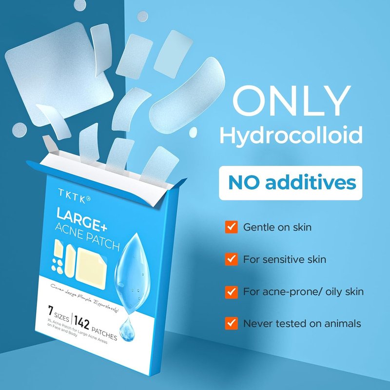 Large Pimple Patches - XL Hydrocolloid Acne Bandages for Face & Body | 142 Count, 7 Sizes