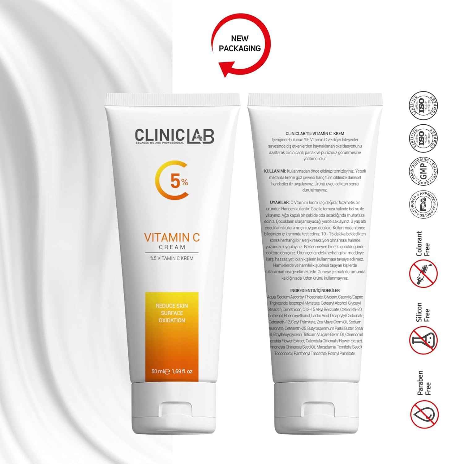ClinicLab 5% Vitamin C & Glow Cream - Skin Brightening & Dark Spot Face Cream for Women and Men (1.69fl oz)