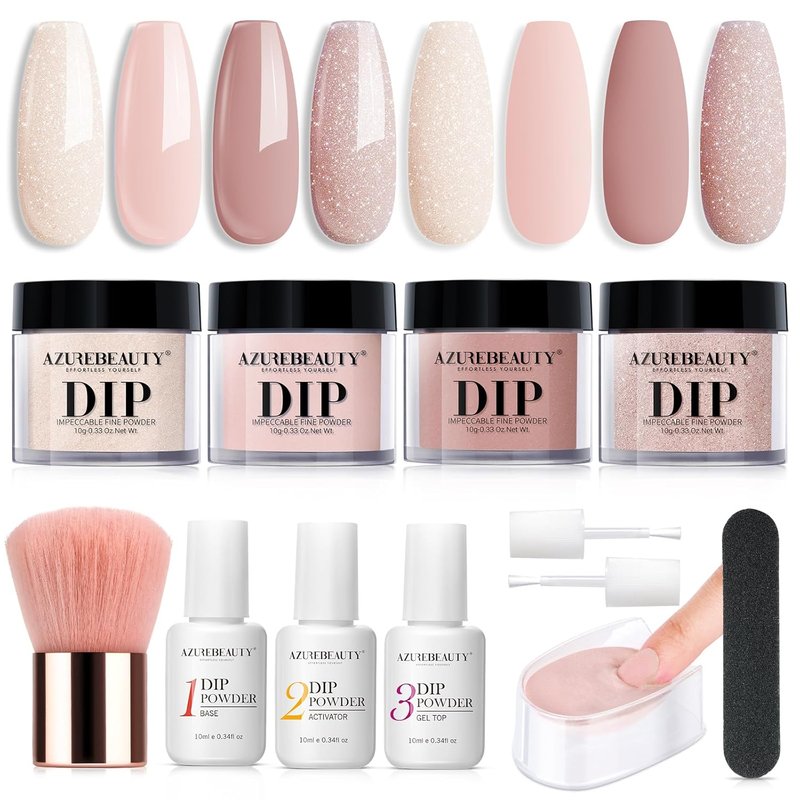 Nude Skin Glitter Dipping Powder Set - 4 Colors with Base & Top Coat | All Season Nail Art Essentials