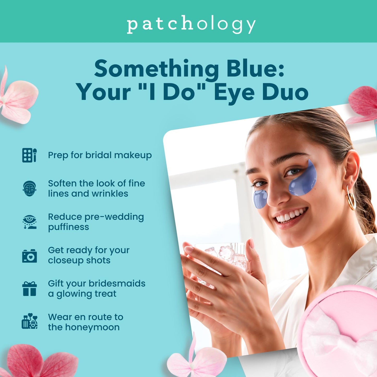 Patchology Bridal Shower Gift Box – Something Blue Cooling Under Eye Patches for Brides & Bridesmaids, Depuffing & Firming Gel Masks with Peptides & Bakuchiol – Wedding Skincare Gift Set