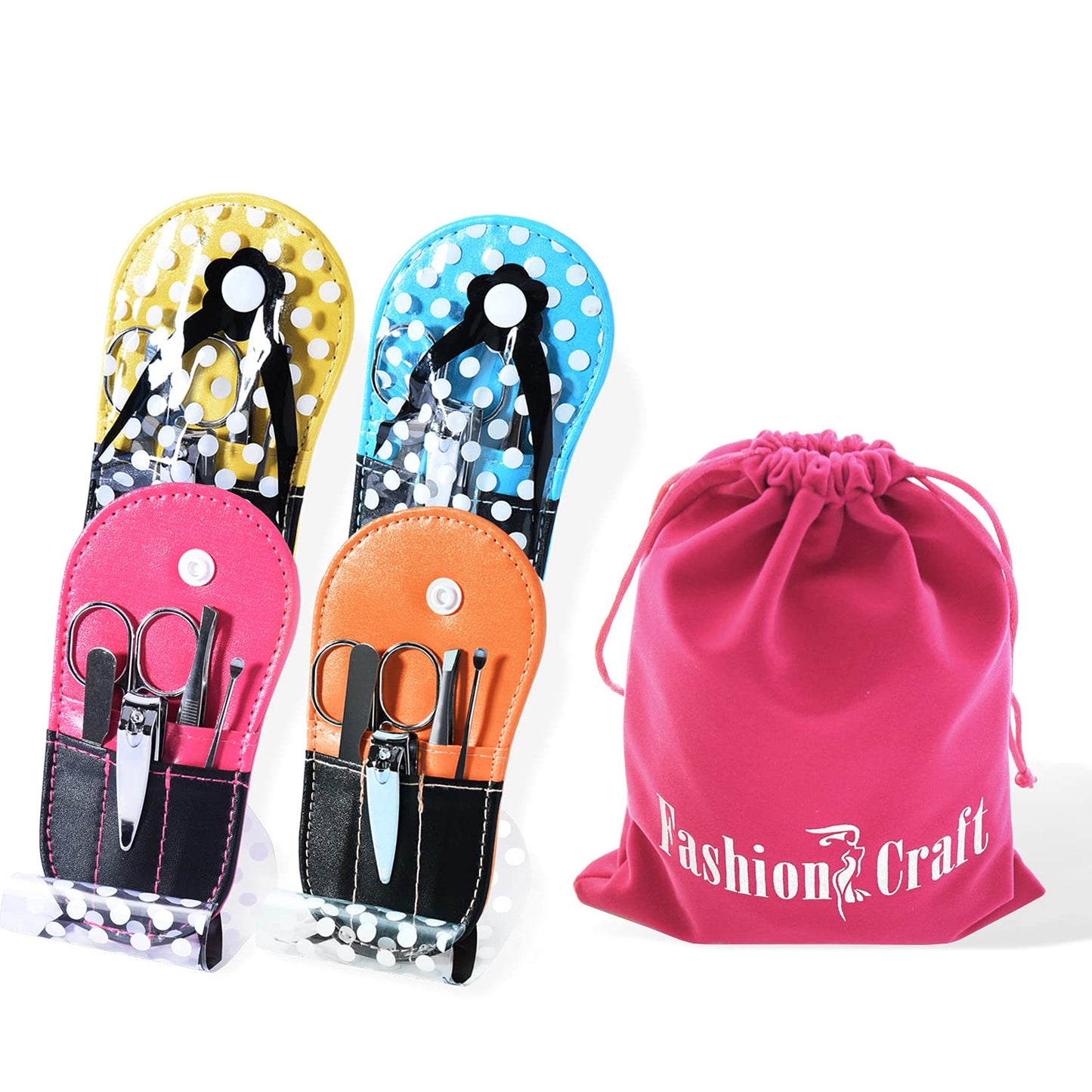 Spove Polka Dot Flip Flop Design Manicure Sets Spa Party Favor Nail Set Bulk 4 Kits with Gift Bag