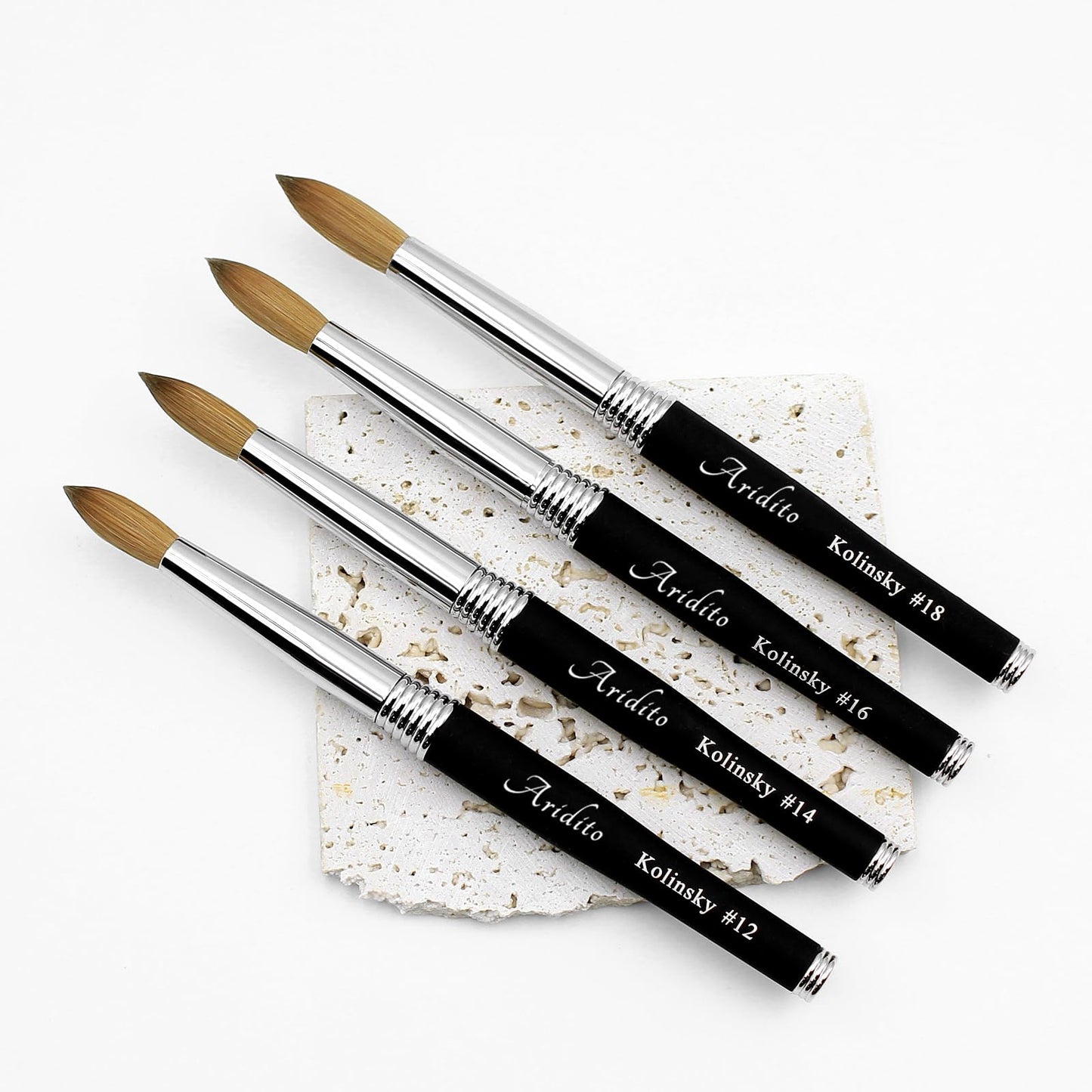 Aridito 100% pure Kolinsky Round Head Acrylic nail art brush black metal handle for Professional Manicure DIY Home Salon（#12#14#16#18） (#16)