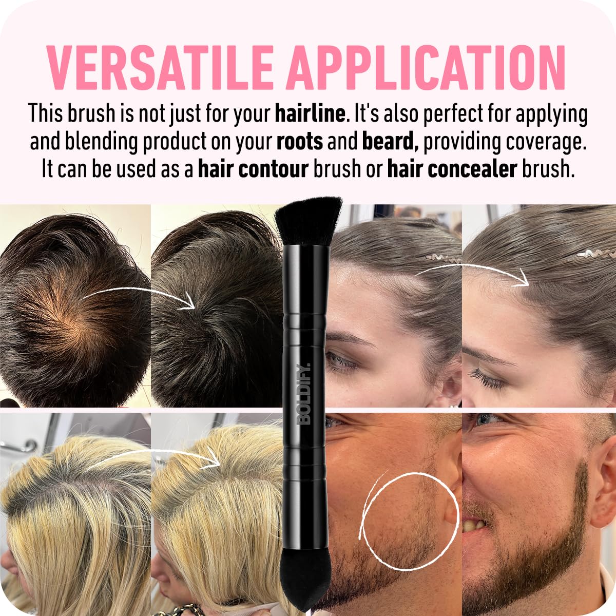 BOLDIFY Dual-Ended Hairline Powder Brush - Precision Makeup Brush Set with Sponge Tip for Seamless Blending - Ideal as a Concealer Brush, Hair Contour Brush, and Root Touch Up
