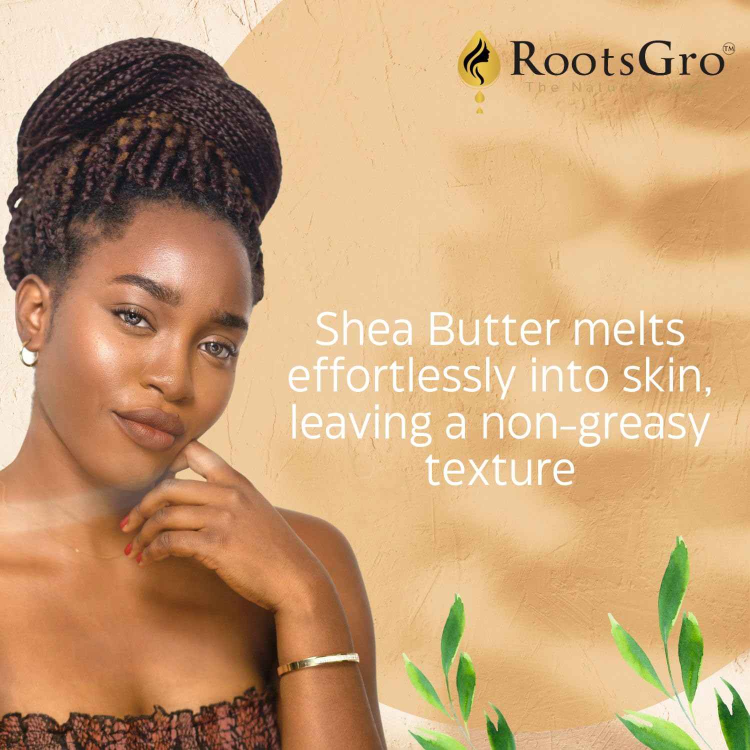 RootsGro Unrefined Raw Shea Butter 16 Oz, Unprocessed Shea Butter, Moisturizer for Skin & Hair, Maximum Potency with Essential Nutrients, Nourishing, Vitamin-Rich, Non-Greasy - Suitable for All