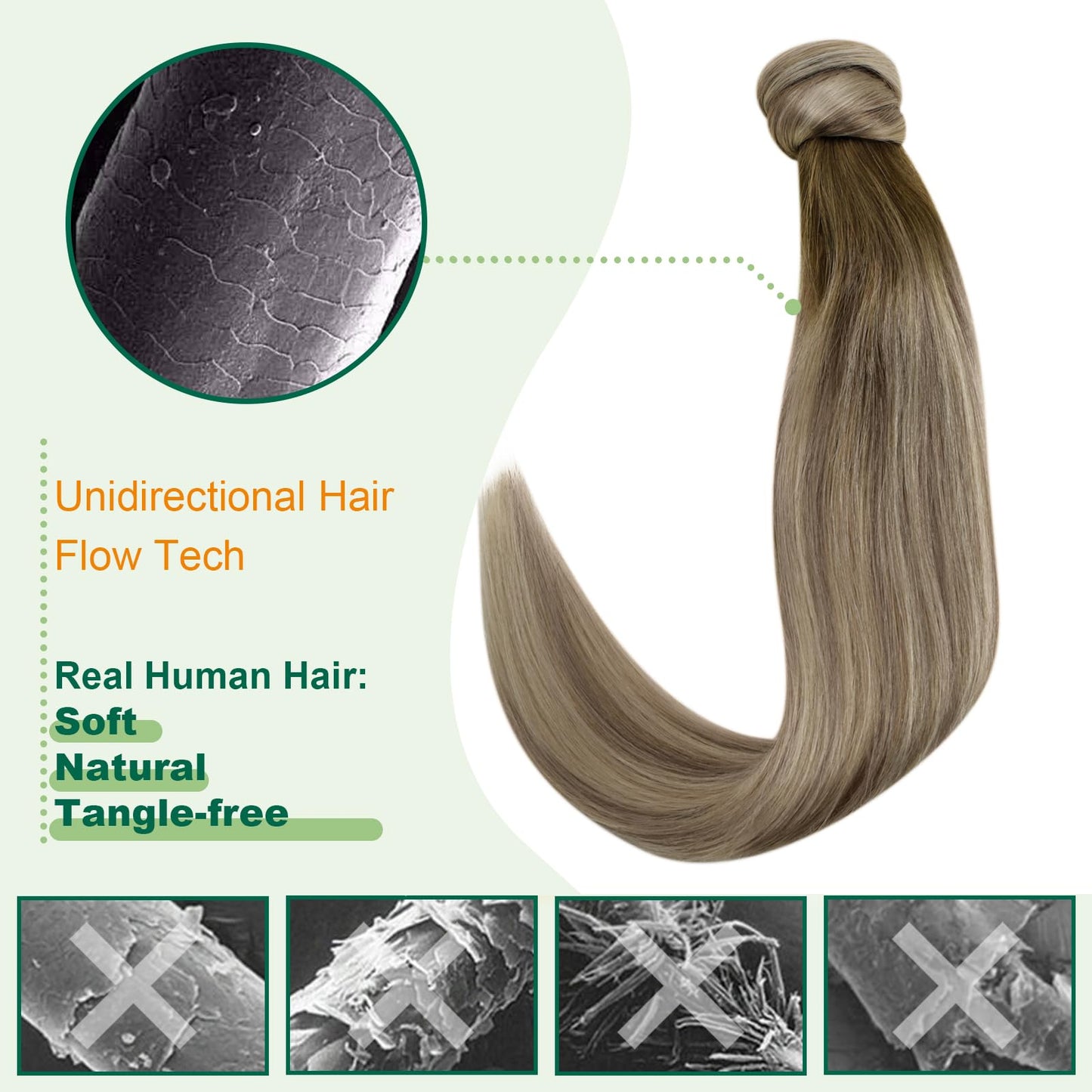 Easyouth Ponytail Extension Human Hair 12 Inch 70G Ombre Brown Human Hair Ponytail Extension for Women Short Lengths Balayage Dark Brown to Light Brown with Blonde Add Volume