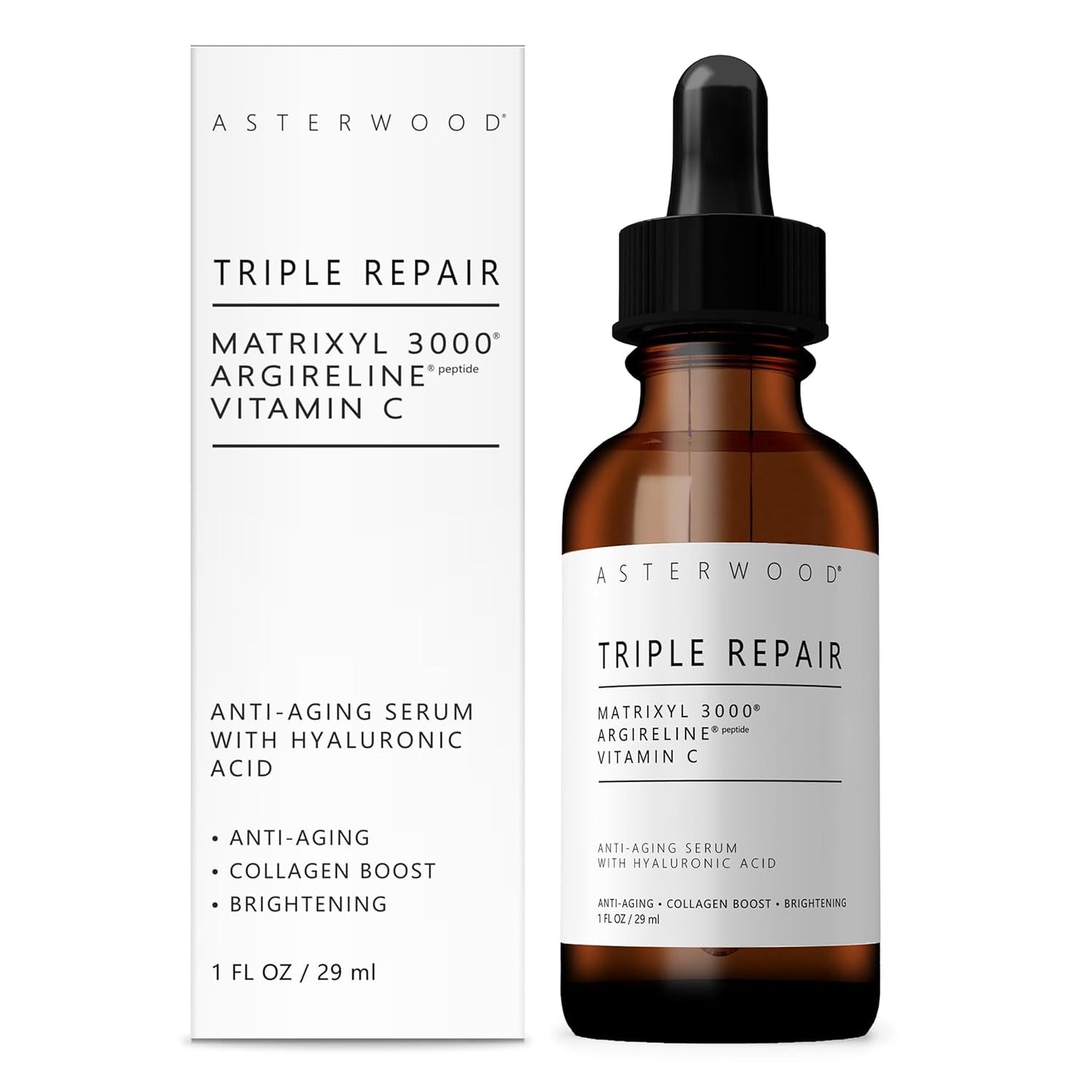 Asterwood Matrixyl 3000 Serum - Anti-Aging Hyaluronic Acid & Vitamin C for Hydration | 1 Fl Oz
