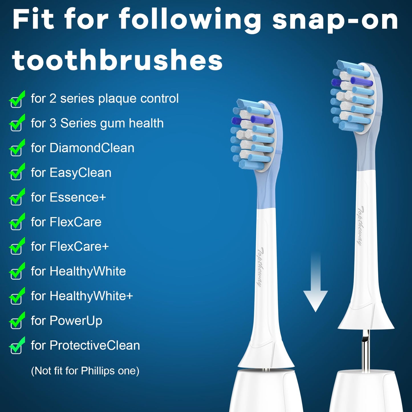 Toptheway Replacement Toothbrush Heads Compatible with Philips Sonicare C-3 Premium Plaque Control 4100 5100 6100, Replacement Heads for G3 W3 C2 G2, 10 Brush Heads, Full Size, White