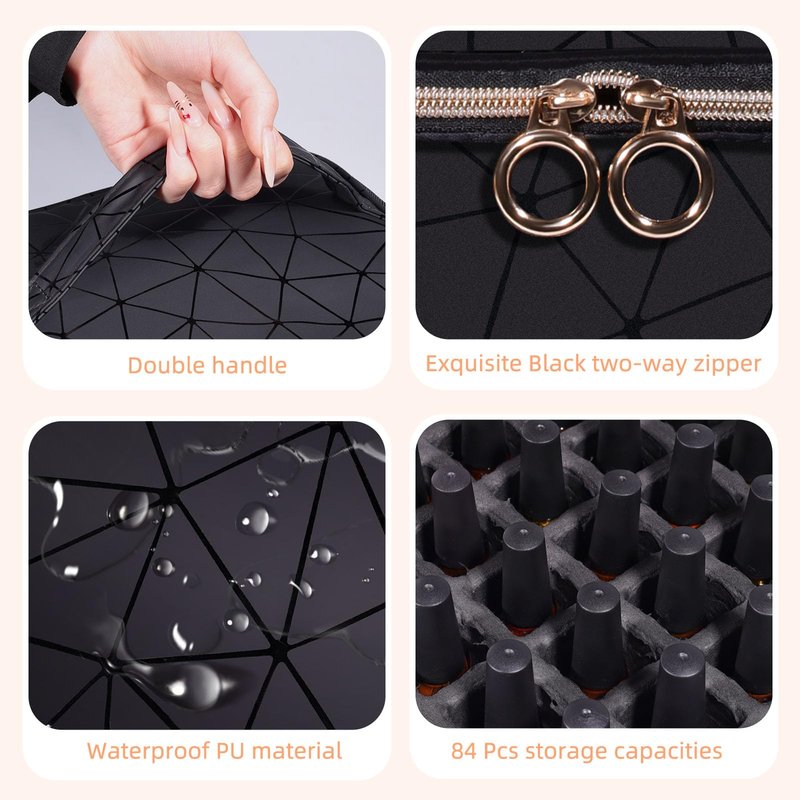 Nail Polish Organizer Case,3 Layer Nail Polish Organizer Bag Holds 84 Bottles (15ml/0.5 fl.oz) Nail Supplies Organizer,Nail Bag PU Leather Nail Carrying Nail Kit Supplies Organizer Case (Black)