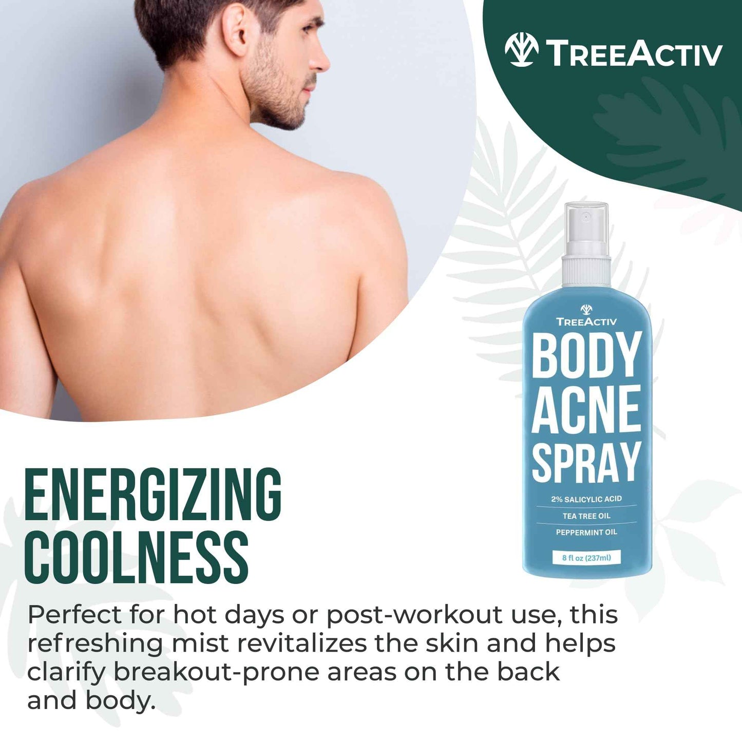 TreeActiv Body & Back Acne Treatment Original Formula, 8 fl oz, 2% Salicylic Acid, Cystic & Body Acne Spray for Chest, Shoulders & More, Bacne Treatment for Teens & Adults