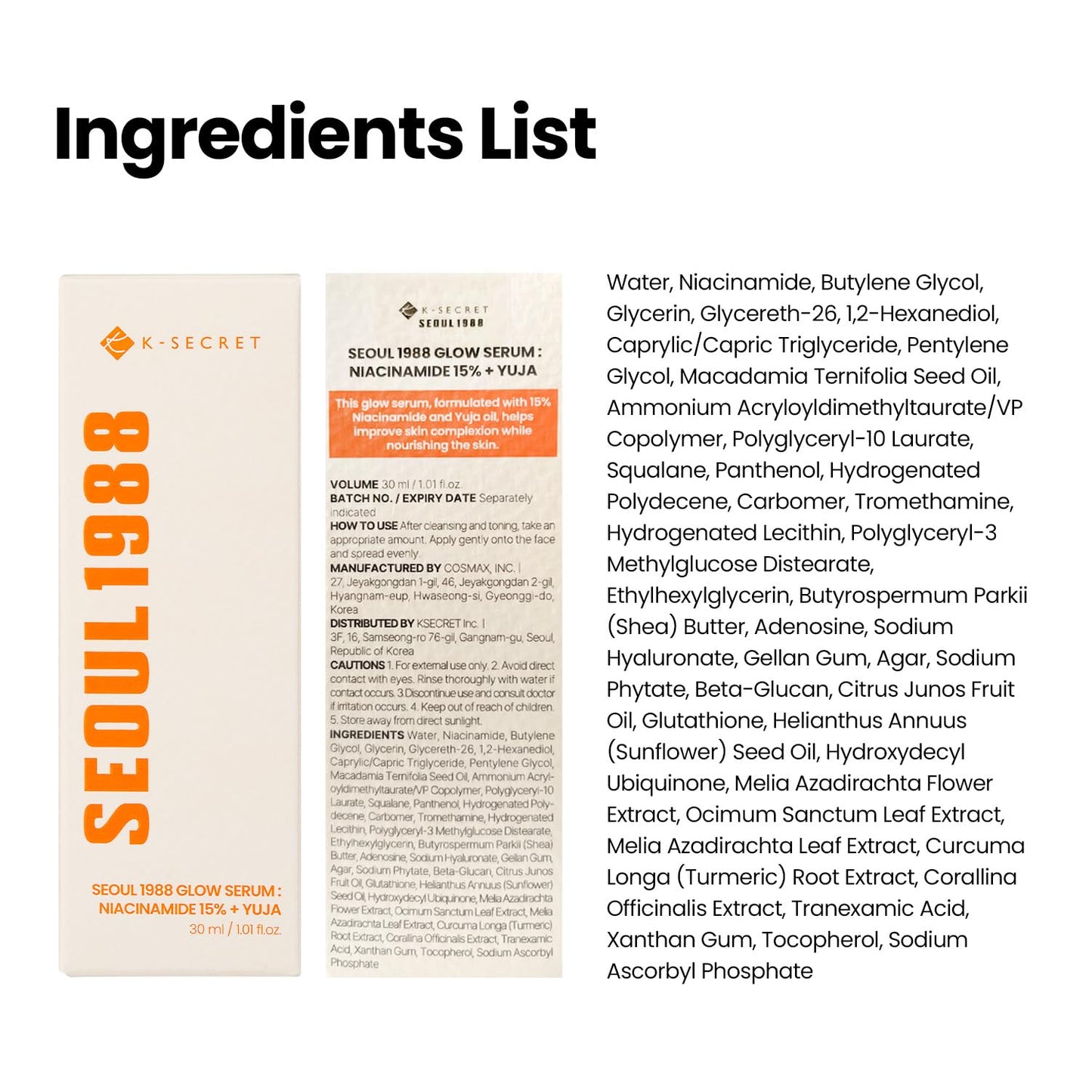 K-SECRET SEOUL 1988 Niacinamide Glow Serum - 15% Niacinamide & Yuja | Hydrating Facial Serum for Dark Spots, 30ml