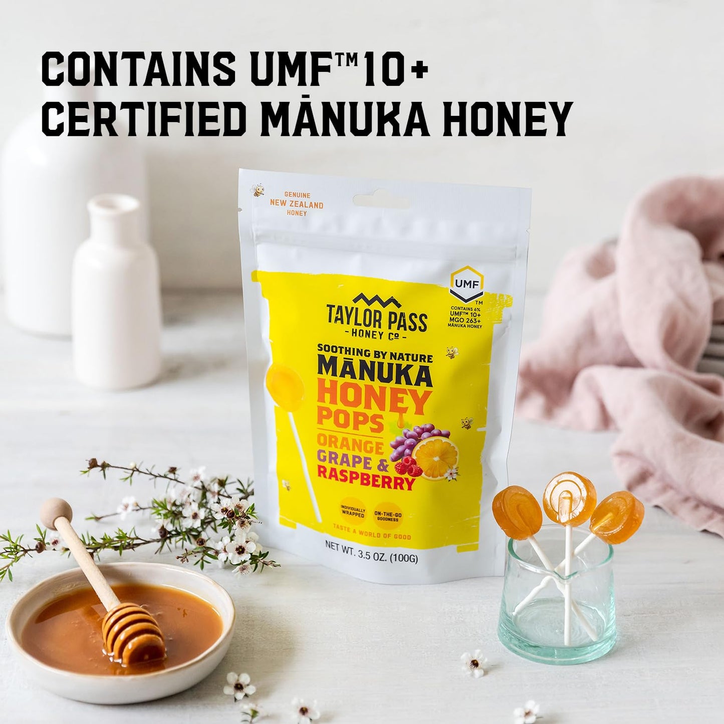 Taylor Pass Honey Co Mānuka Honey Pops UMF™ 10+, 13 Ct, 3 Flavors, NZ