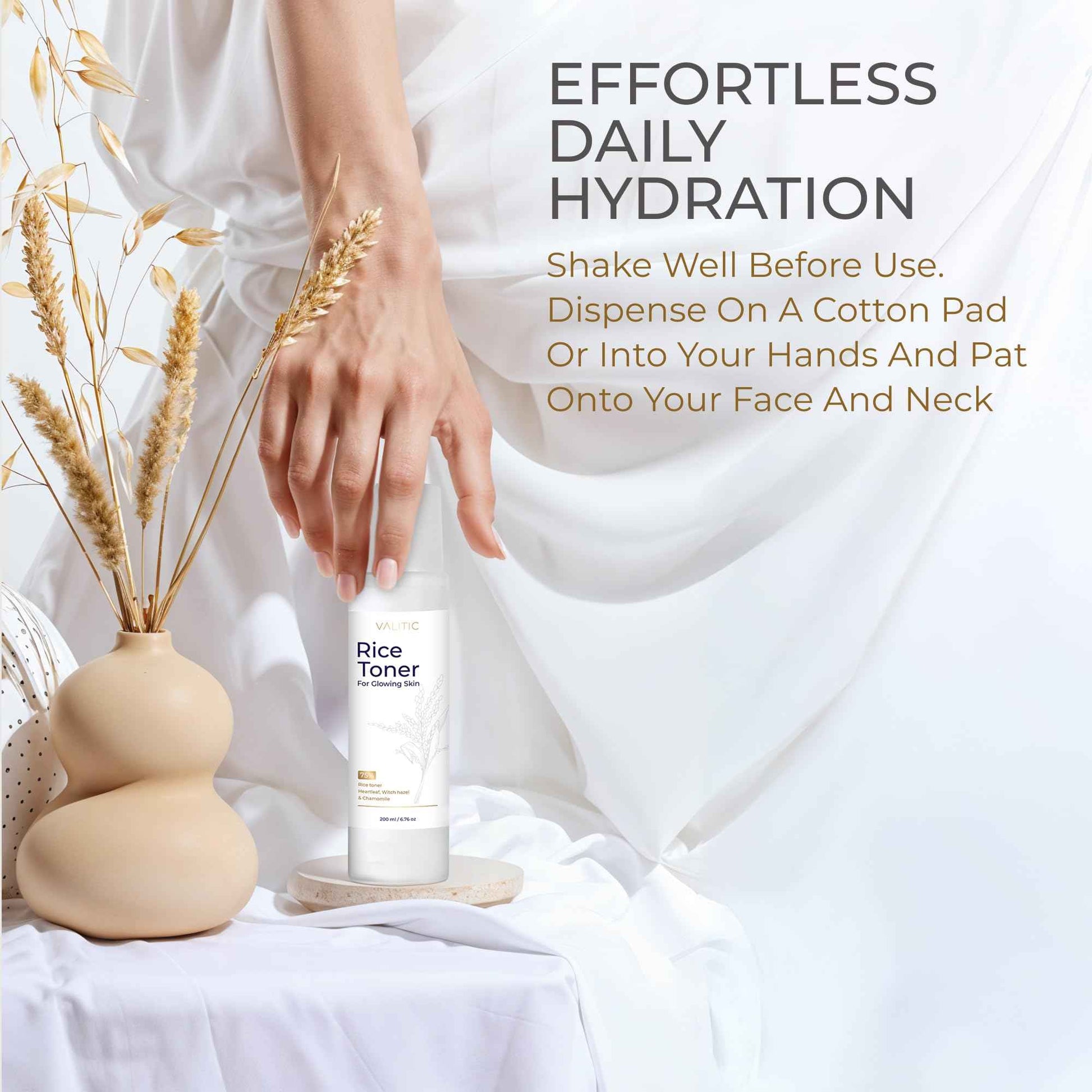 VALITIC Rice Toner - 75 Rice Extract Milky Toner for Face with Niacinamide, Heartleaf, Witch Hazel and Chamomile Essence - Facial Glass Skin Hydrating Skin Care - 200 ml, 6.76 fl oz