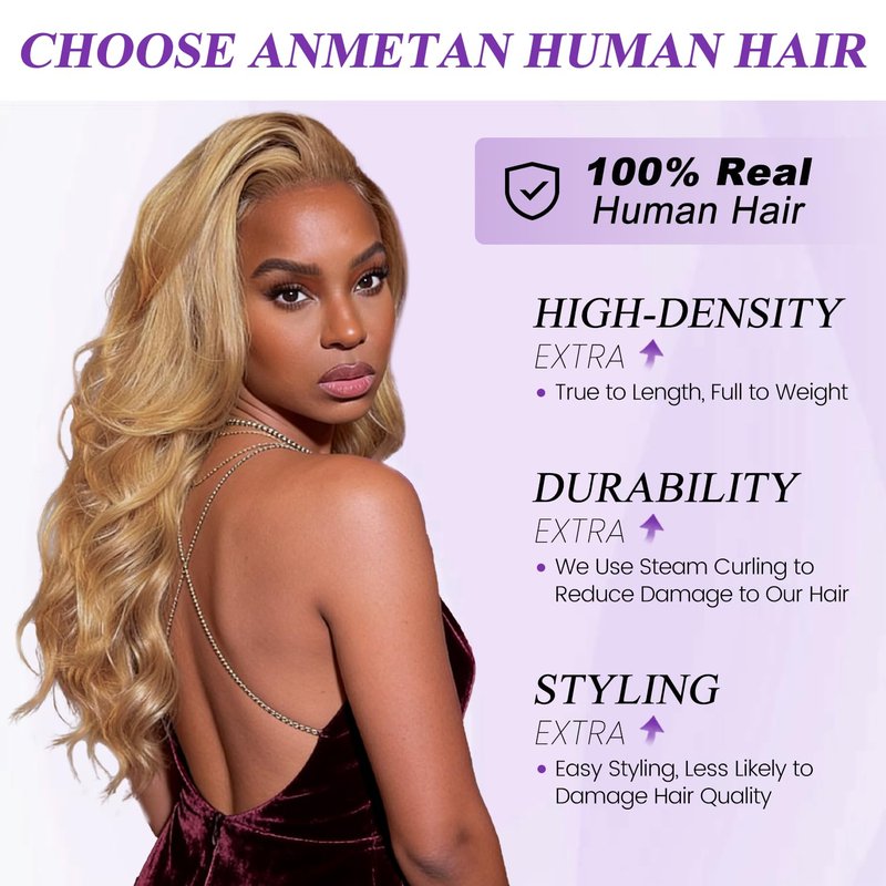 ANMETAN #27 Honey Blonde Bundle Human Hair Body Wave, 13A Color 27 Human Hair 1 Bundle Deal Silky and Soft 100% Unprocessed Brazilian Virgin Hair Extensions Blonde Double Weft for Black Women 14 Inch