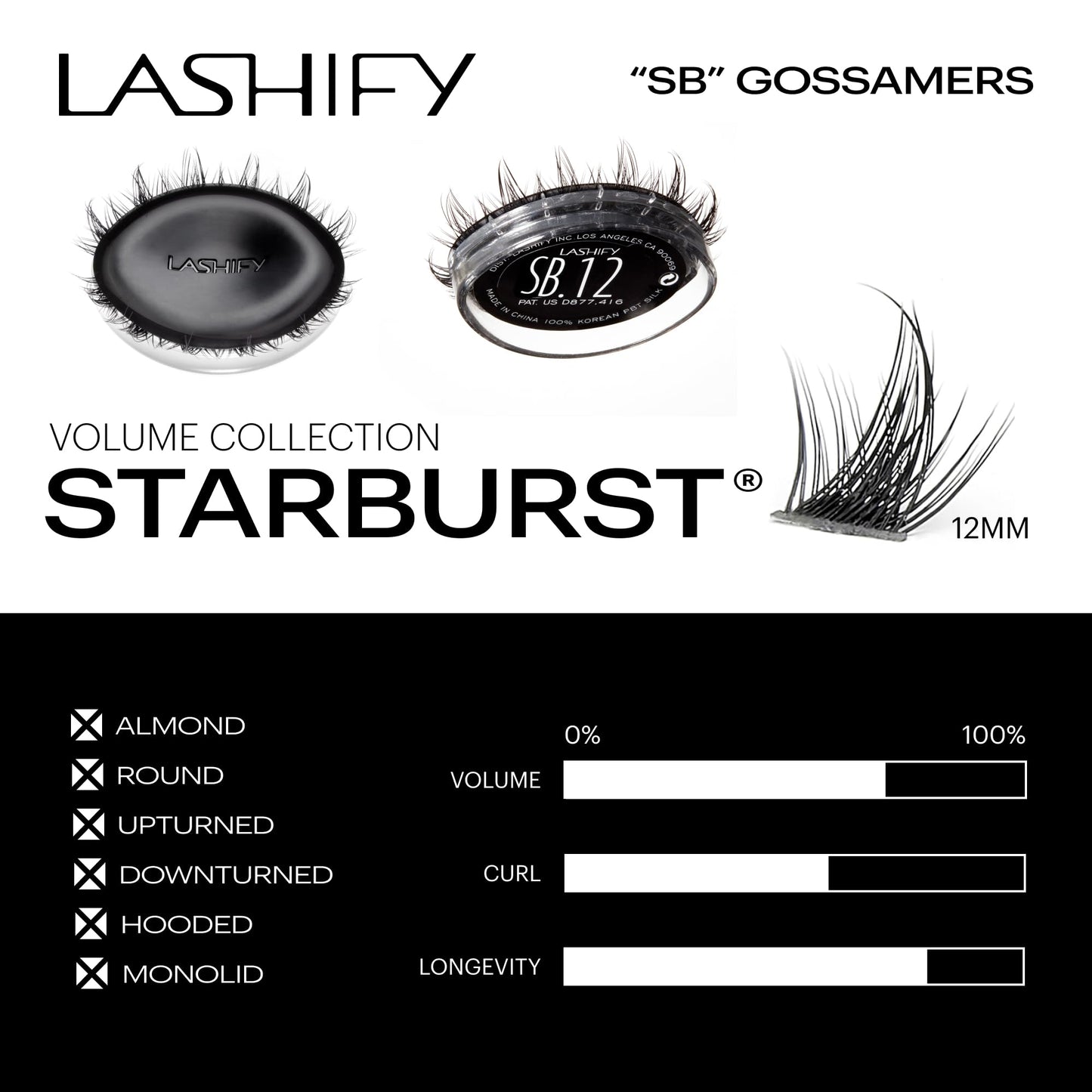 Lashify Star Burst 12mm Gossamer DIY Eyelash Extensions Refill, The Ultimate Multi-Length Multi Layered Lash, Black, Easy False Lashes