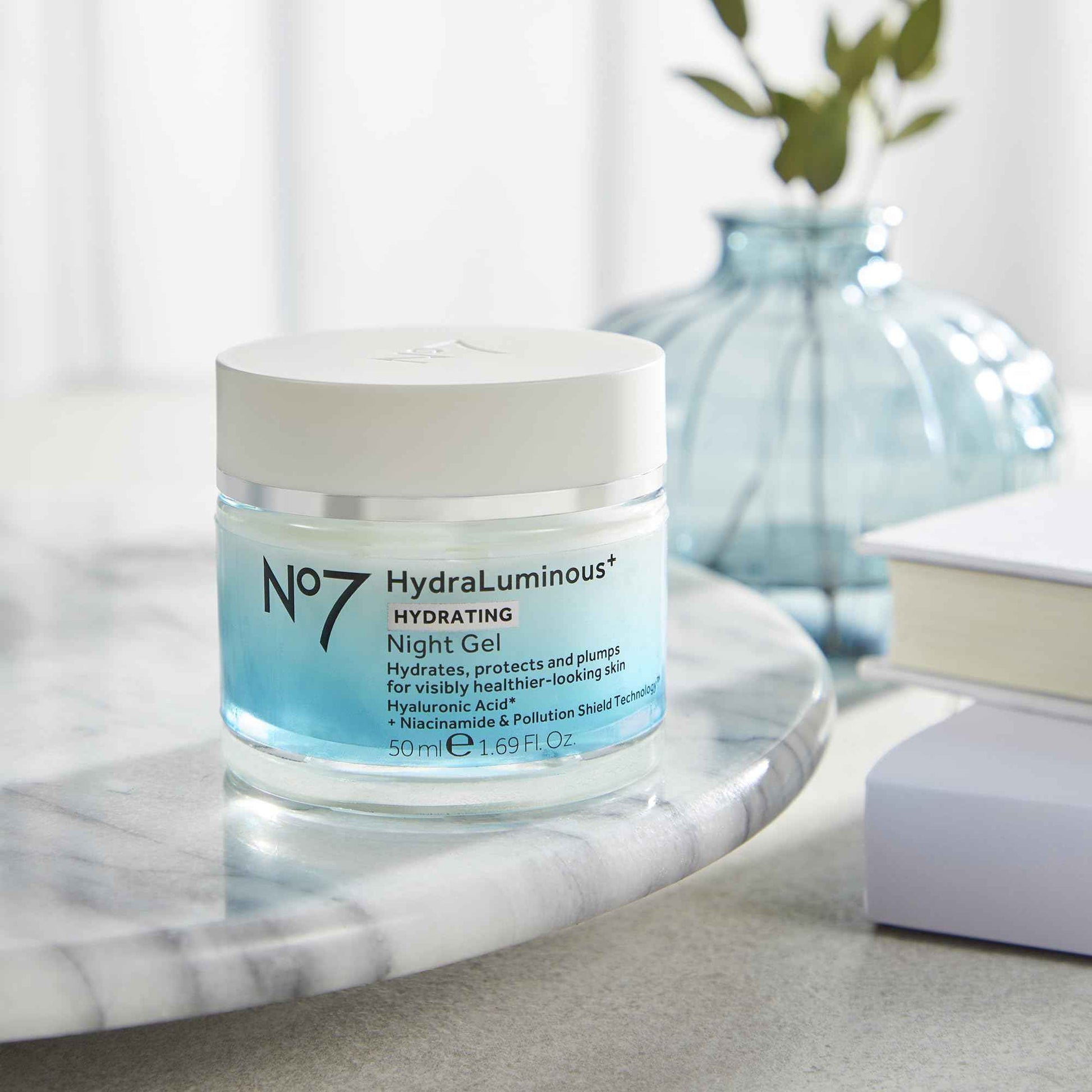 No7 HydraLuminous+ Hydrating Night Gel Moisturizer - Hyaluronic Acid and Vitamin B3 Niacinamide Face Moisturizer to Hydrate, Protect & Refresh Skin - Supports Skin Barrier Repair (1.69 Fl Oz)