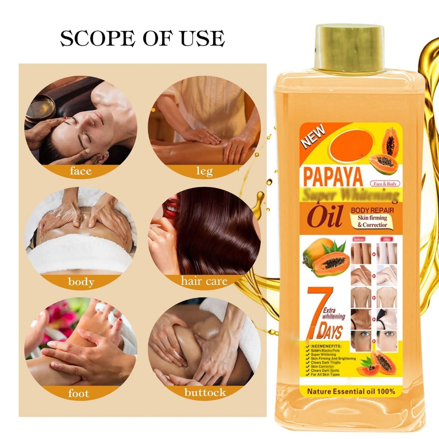 500ml Papaya Oil for Skin Brightening - Organic Papaya Oil for Face - Soft 7 Body Oil, Moisturizing