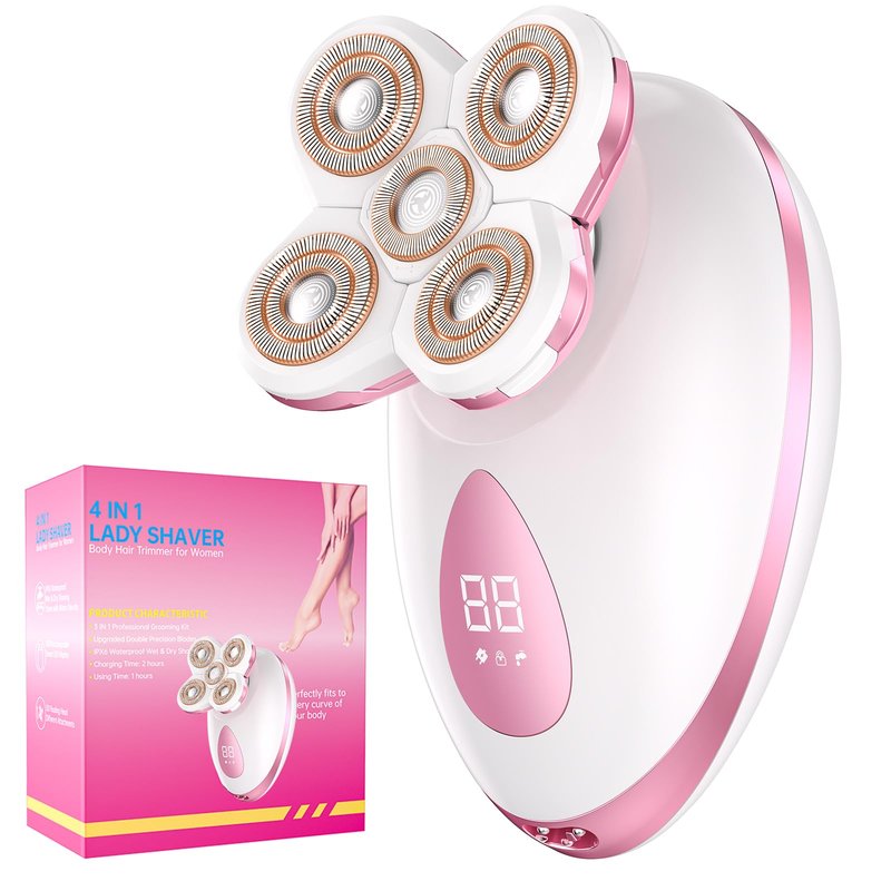 Electric Razors for Women Legs - Painless Body Shavers for Sensitive Skin - 5 in 1 Cordless Lady Trimmer for Women's Leg, Bikini and Face - Waterproof Wet/Dry Remover, Rechargeable, Fuchsia