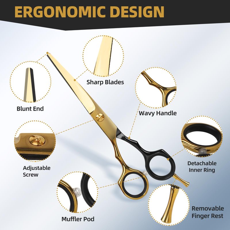 ETHTXE Professional Hair Cutting Scissors, 6.5" Barber Scissors Stainless Steel Salon Thinning Shears, Multifunctional Straight Shears for Home, Salon, and Barber Use – Ideal Gift for Family & Friends