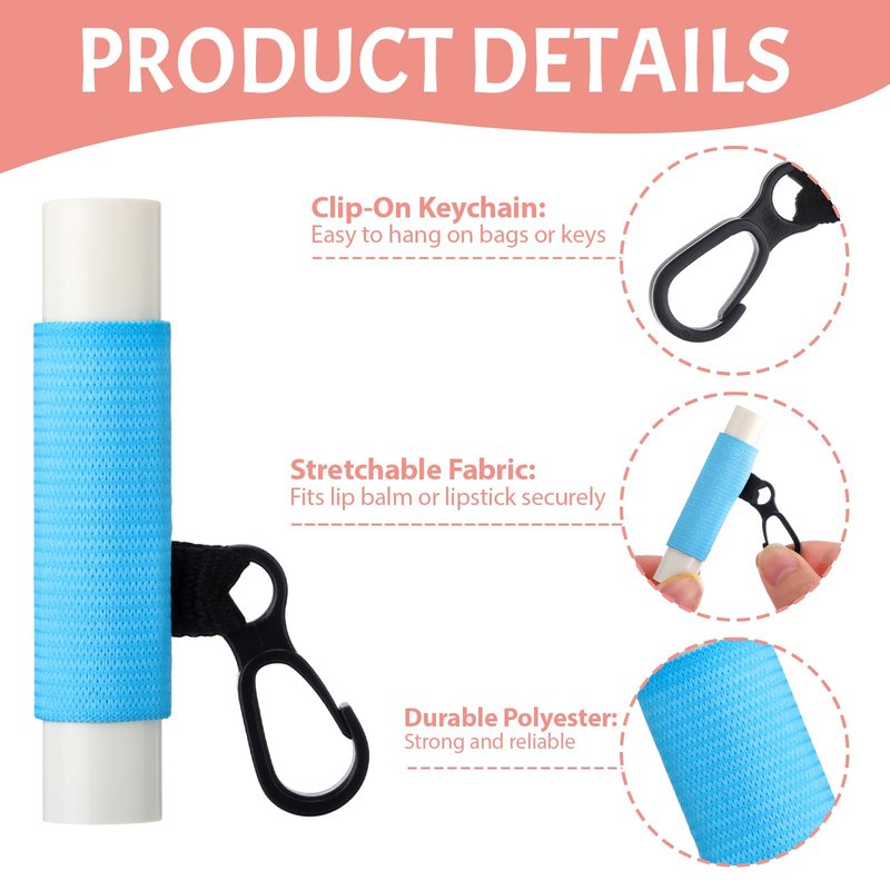 SmoothNovelty 48 Pack Team Gift for Women Lip Balm Holder Keychain Bulk Clip on Lipstick Holder Colorful Lipbalm Lip Gloss Keychain Sleeve Elastic Lipstick Sleeve Clip for Office Travel