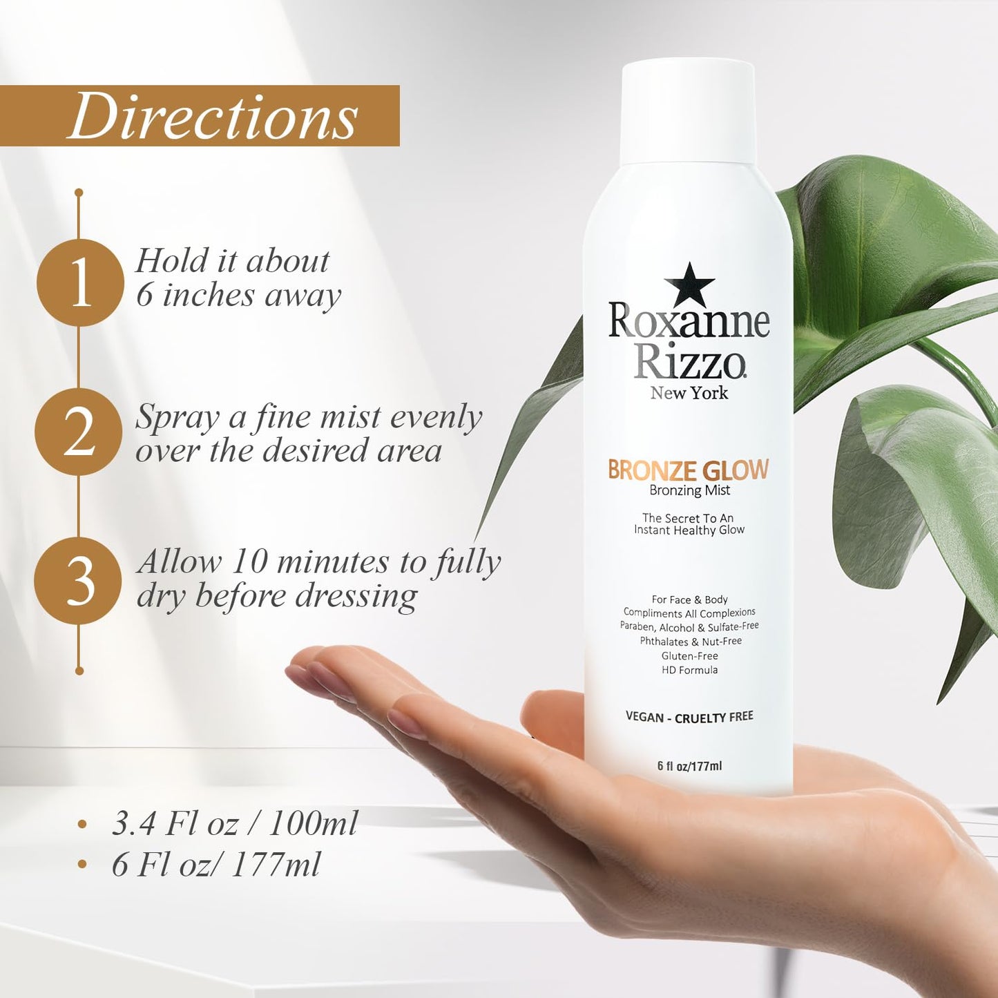 Bronze Glow Duo By Roxanne Rizzo - Celebrity Choice Bronzer - Refreshing Hydrating Mist - Face & Body - Blends with All Skin Tones - TSA Approved Travel Size (100ml) - Includes 177ml & 100ml Bottles