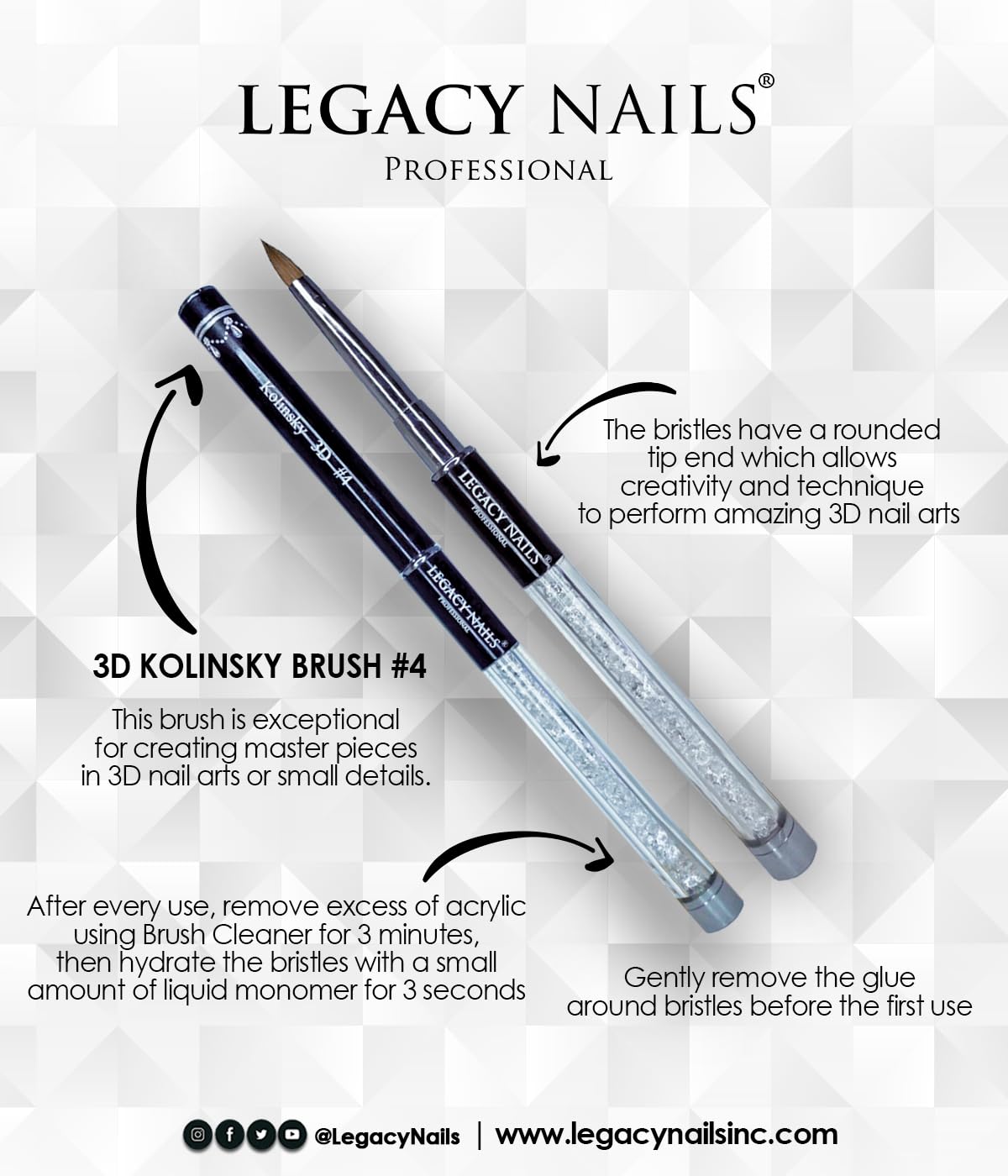 Legacy Nails Professional Silver Kolinsky Nail Brush 3D #4 - Perfect for Creating Miniature 3D and Nail Art Details