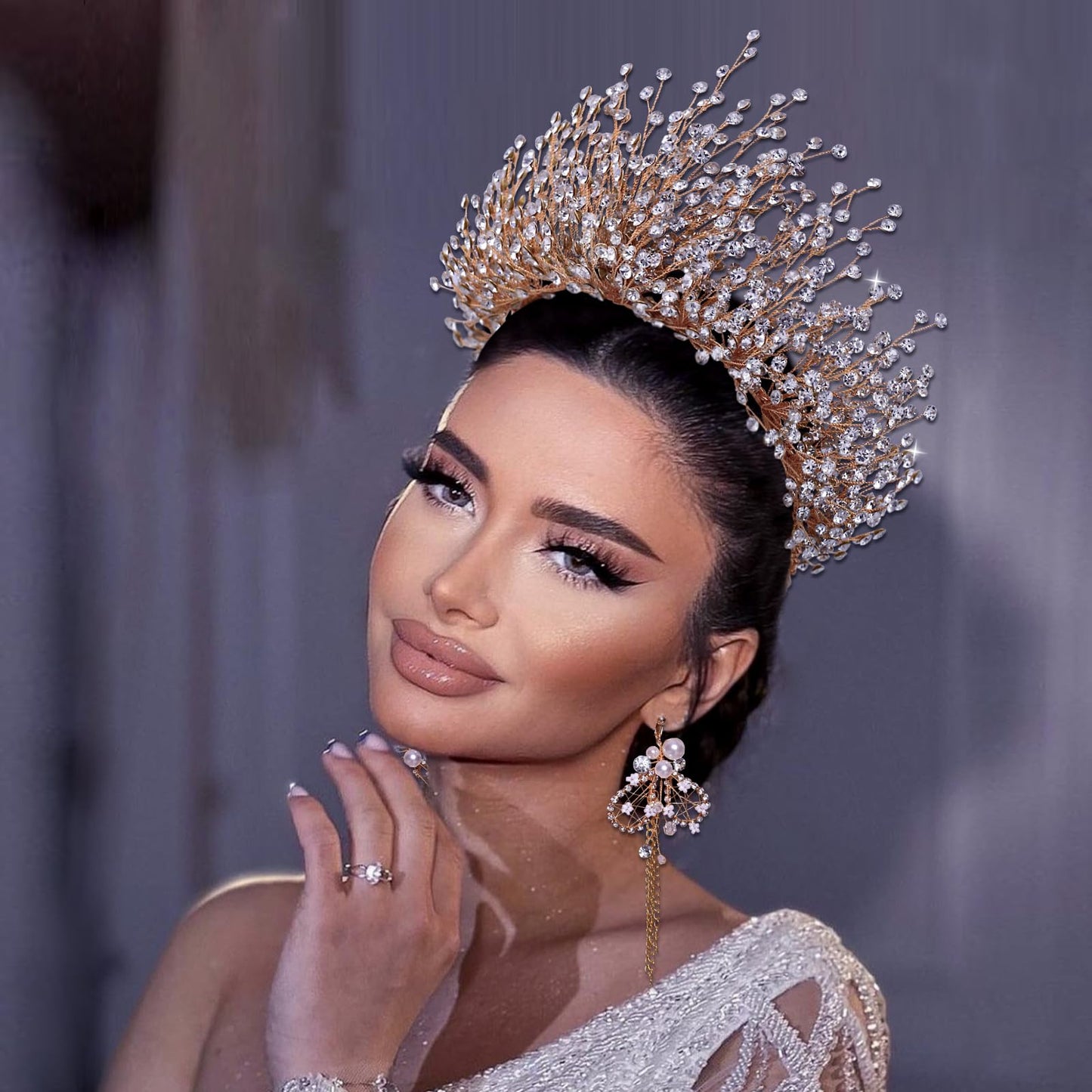 TRiXY Bridal Wedding Headband Crystal Tiara Crown，Queen Tiaras and Crowns，Wedding Bride Crowns For Birthday Party Wedding Pageant Hair Accessories (Golden/ Single crown), (HP193)