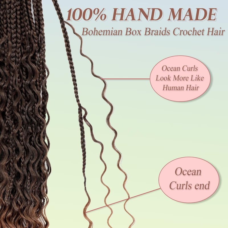 Miuric Goddess Box Braids Crochet Hair for Black Women 24 Inch 7 Packs Boho Crochet Box Braids With Curly Ends Pre Looped Bohomian Synthetic crochet Braiding Hair Extensions 1b/30